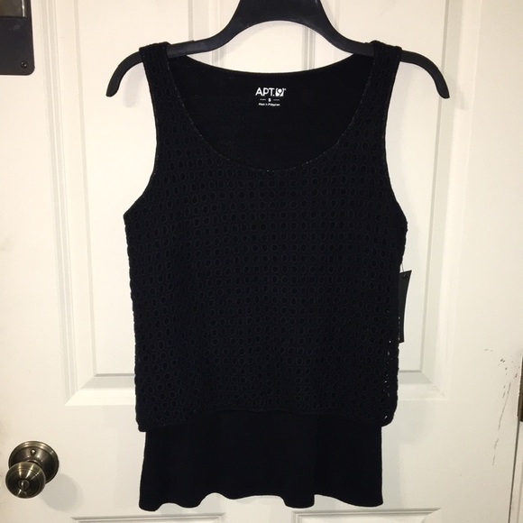 New NWT Apt 9 Black Tie Textured Stretch Circle Tank Top Shell S M - Picture 3 of 11
